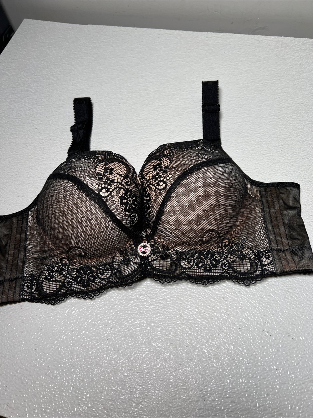 Fallsweet Black Lace Underwire Longline Bra Embellished Size 40A